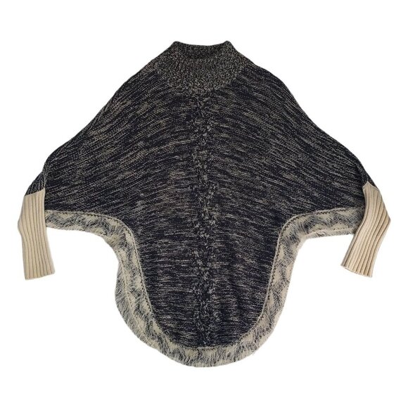 Max Studio Poncho Sweater Eyelash Fringe Black Boho Hippie Festival Womens M - Picture 9 of 12